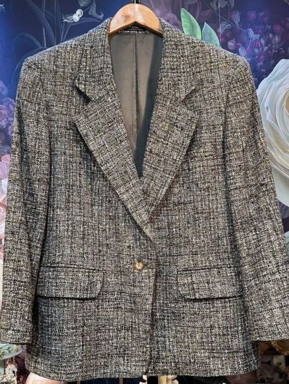 Vintage 80s USA Barrie Pace Petites Brown Tweed Blazer Old Money Quiet Luxury